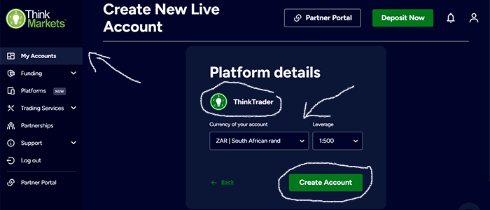 create an account with ThinkMarkets